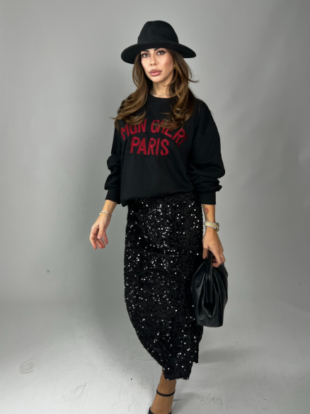 Longuette paillettes nera