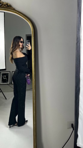 Denim microstrass Nero